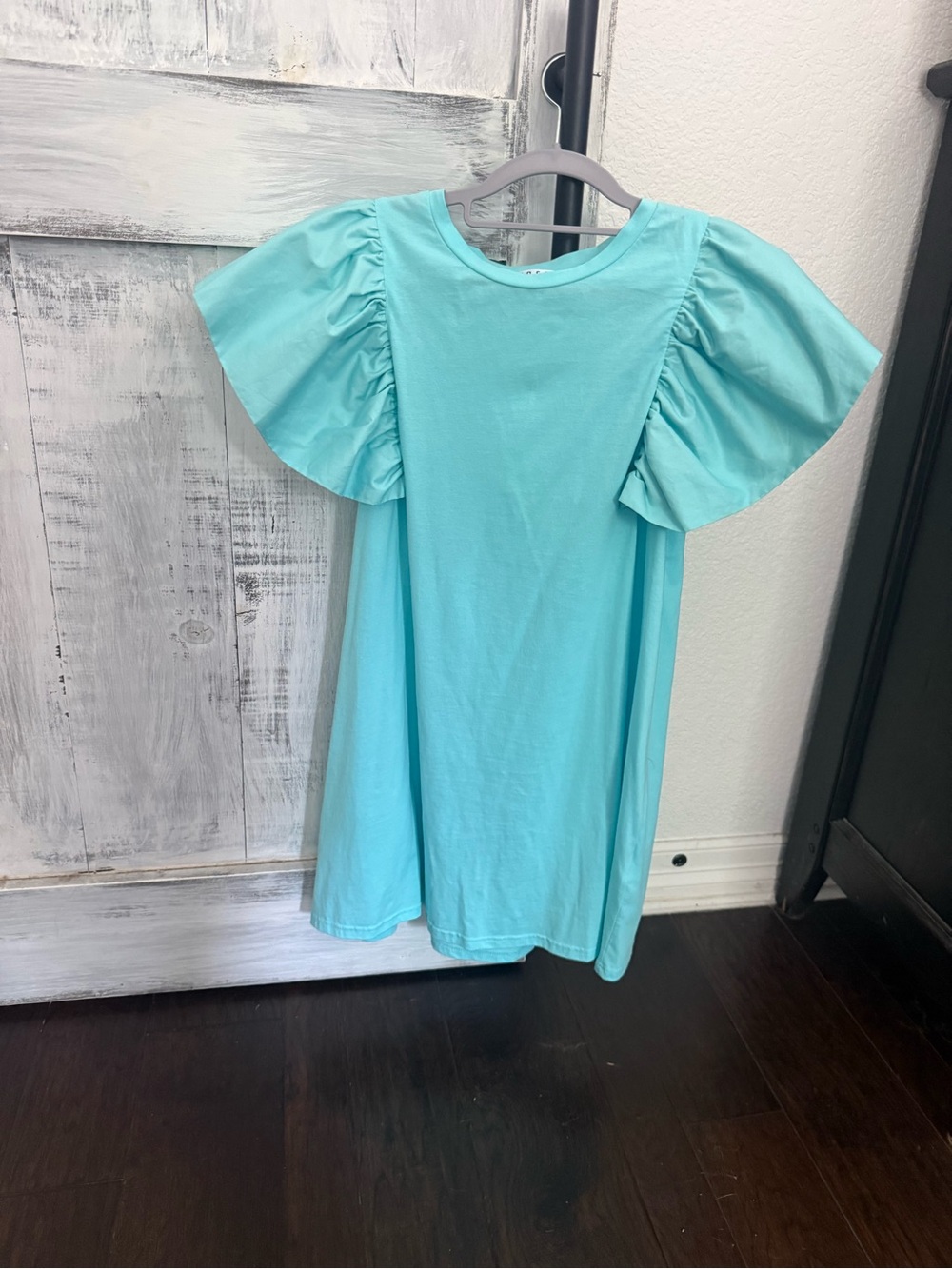 TCEC Aqua Flutter Sleeve Casual Dress